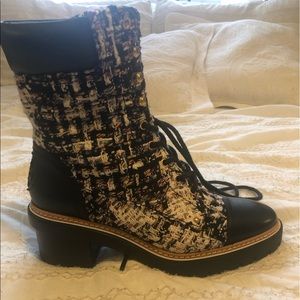 Tory Burch Miller boot. Tweed with black leather. Brand new, never used